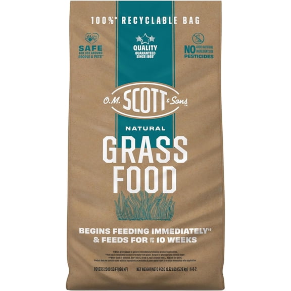 O.M. Scott and Sons Natural Grass Food, Food for Lawns, Fertilizes for up to 10 Weeks, Covers up to 2,000 sq. ft., 12.72 lbs.