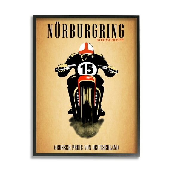Stupell Industries Vintage NÃ¼rburgring German Motorcycle Race Advertisement Black Framed by Mark Rogan
