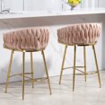 thumbnail image 4 of ChenyueFurn Set of 2 Velvet Counter Stools with Hand-Wave Back & Gold Base,Pink, 4 of 10