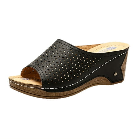 

NECHOLOGY Women s Summer New Thick Bottom Slope Heel Comfortable Hollow Sandals for Women with Arch Support for Comfortable Walk Black 6.5