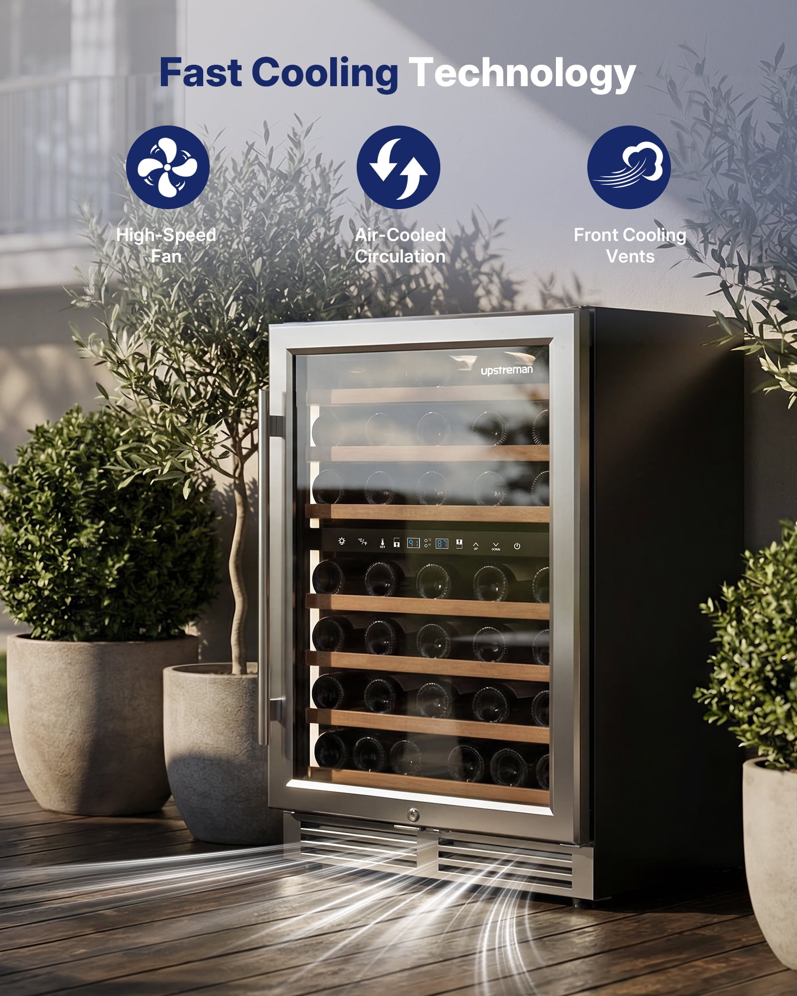 Upstreman 24" Wine Cooler Refrigerator, 54 Bottle Wine Fridge Dual Zone Wine Chiller Built-in or Freestanding Beverage Refrigerator with Glass Door, W54