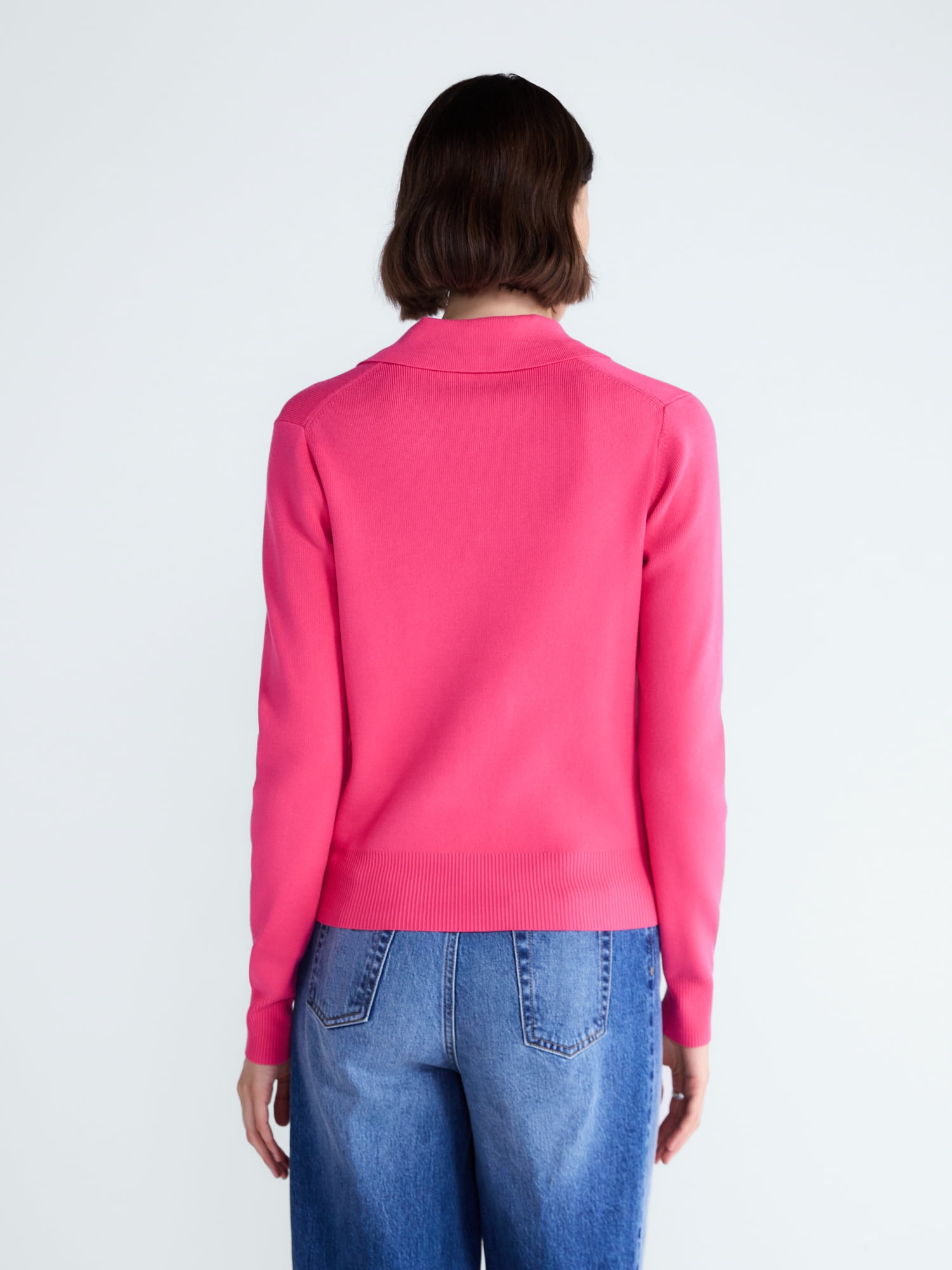 Free Assembly Women's and Women's Plus Polo Sweater with Long Sleeves, Lightweight, Sizes XS-4X