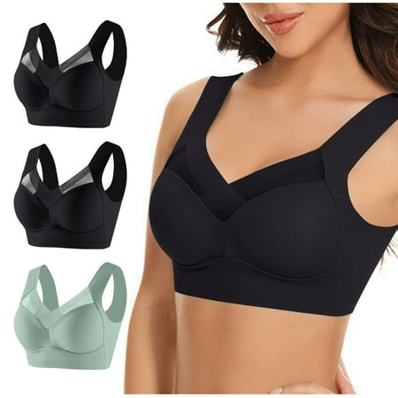 LLYWEY Wirefree Bras for Women Full-Coverage Clearance Padded Bra Ladies Bralette Bra Style-1166 Women s Plus Scoop Bra Feature Adult Female Lace Sports Bras Black 44B