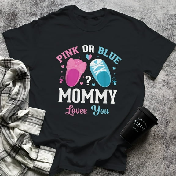 Pink Or Blue Mommy Loving Funny Family Gender Reveal New Mom, Small, Black
