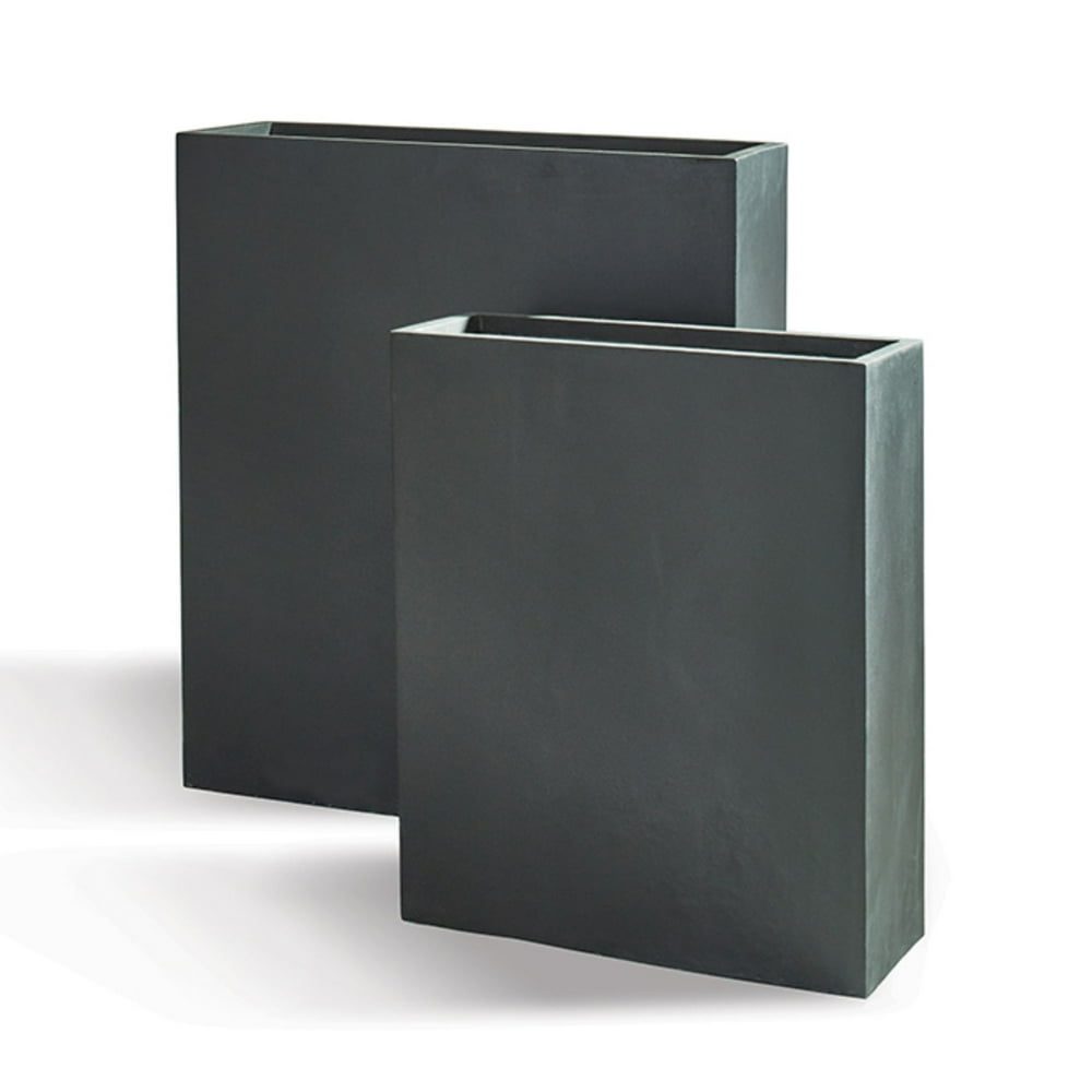 Set of 2 Charcoal Gray Contemporary Tall Narrow Rectangular Outdoor
