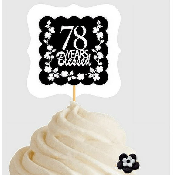 78th Birthday / Anniversary Blessed Cupcake Decoration Toppers Picks -12ct