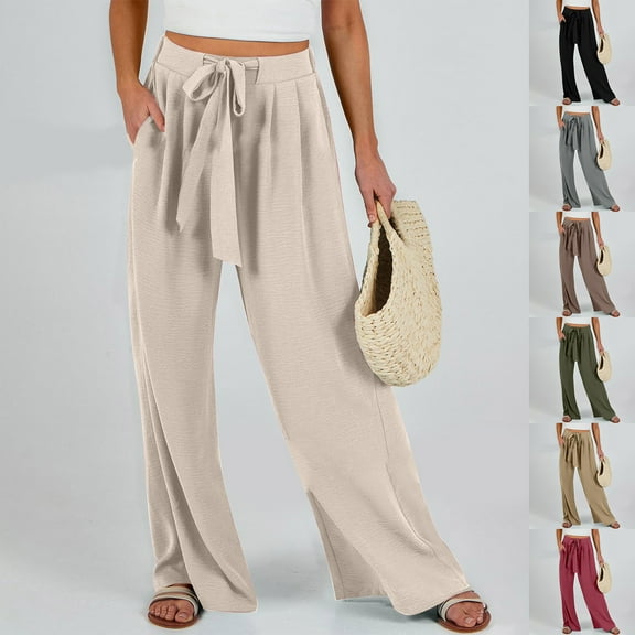 ZZwxWA Linen Pants Women High Waisted Wide Leg Work Pants Business Casual Formal Pull On Dress Pants with Pockets Slacks