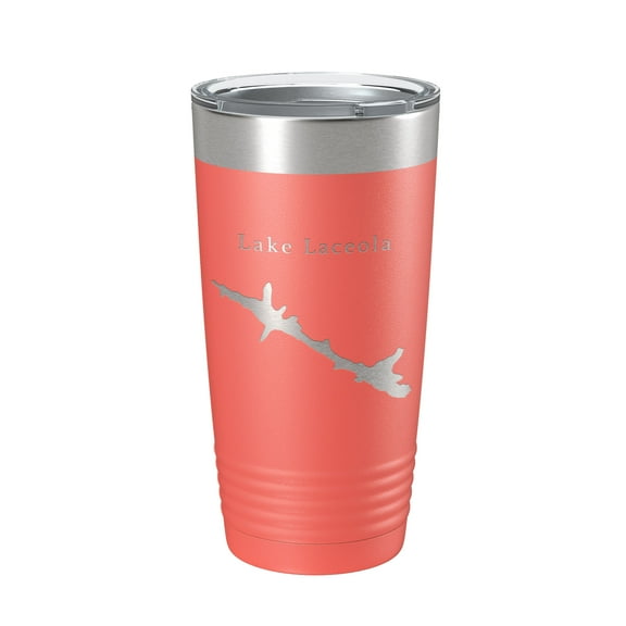 Lake Laceola Map Tumbler Travel Mug Insulated Laser Engraved Coffee Cup Blue Creek Georgia 20 oz Coral