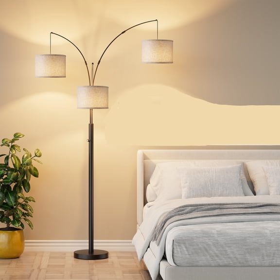 Newest 67” Modern 3-Head LED Floor Lamp with 3-Color Dimmable Light, Adjustable Black for Living Room
