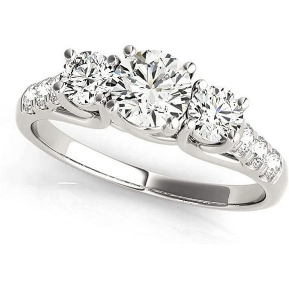 JewelMore IGI USA Certified14k White Gold 3 stone Engagement Ring (0.25 carat, I-J Color, I1-I2 Clarity)