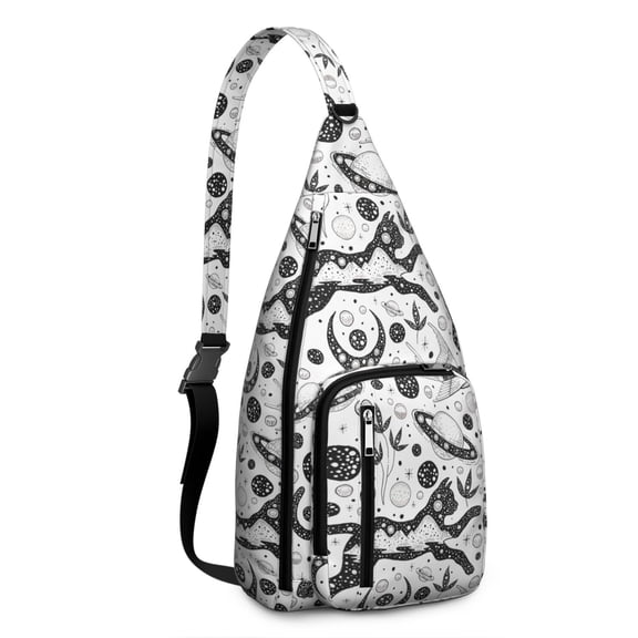 Gothic Moon Sling Backpack - Dark Celestial Starry Night Design Crossbody Bag, Steampunk Aesthetic Shoulder Pack for Travel & Daily Commute