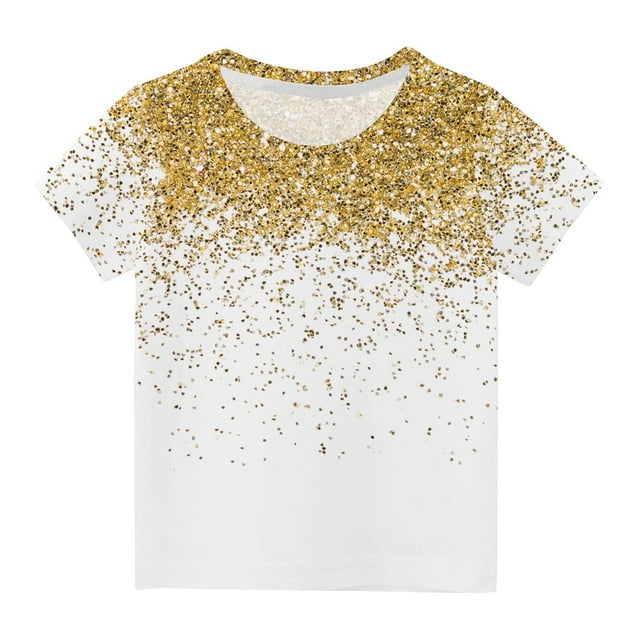 Besolor T-Shirts d'Été pour Garçons et Filles, Manches Courtes, Col Rond, Pailleté, 3-14 Ans