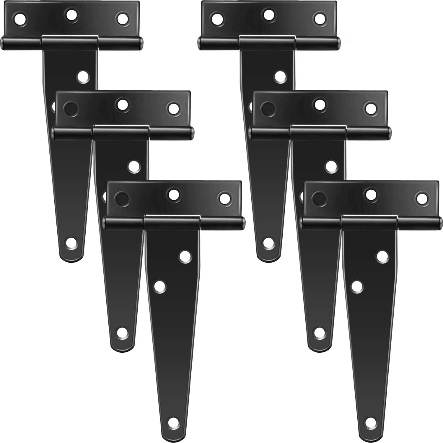 6 inch Black Cold Rolled Iron Rustproof Steel T Hinge Heavy Duty Tee Hinges for Outdoors Garden Gate Sheds Barn Fence Strap Hinges 4 Pack T-Strap Hinges with Screws
