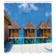 thumbnail image 2 of Ambesonne Travel Shower Curtain, Wooden Pier Huts Tropical, 69"Wx75"L, Azure Blue and Caramel, 2 of 4