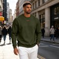 thumbnail image 3 of IAJDKMEK Men's Crewneck Pullover Fleece Sweatshirt - Long Sleeve Lightweight Relaxed Fit, Sweatshirts for Men Casual Basic Everyday Layer,Army Green L, 3 of 9