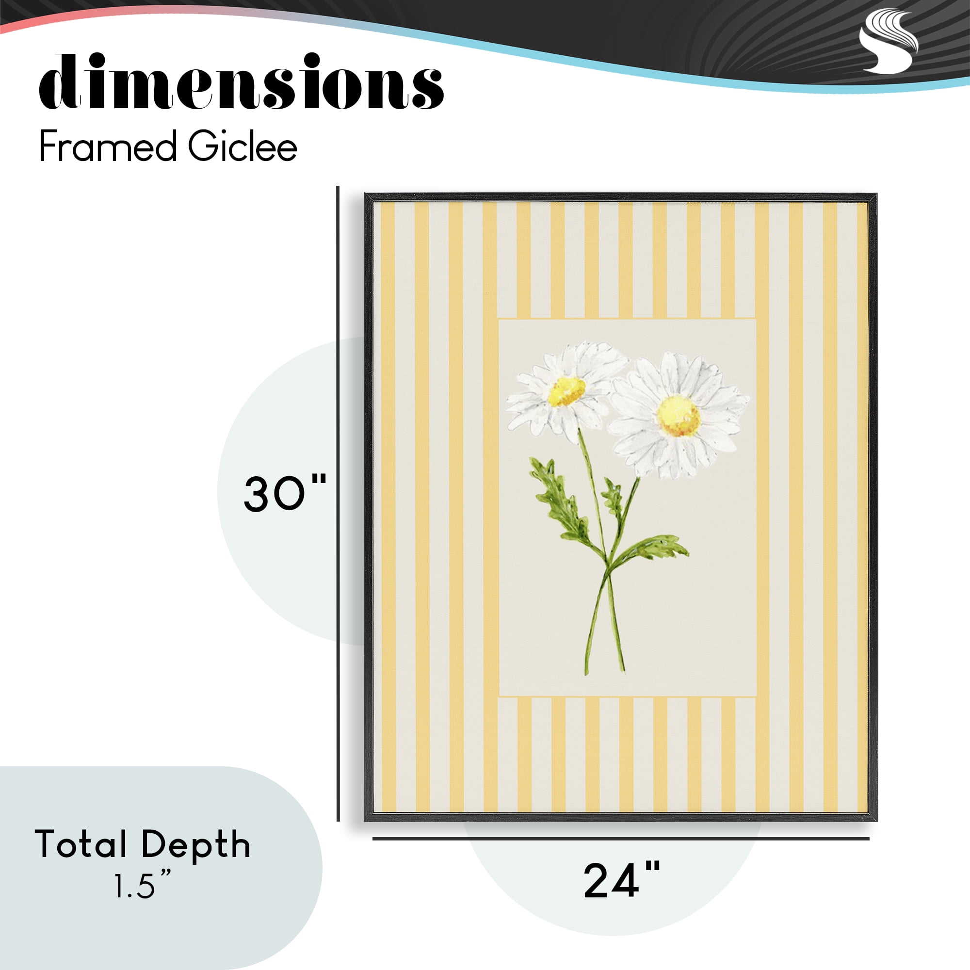 Yellow Stripe Daisy Black Framed Giclee Art, design by Lisa Wehmeyer