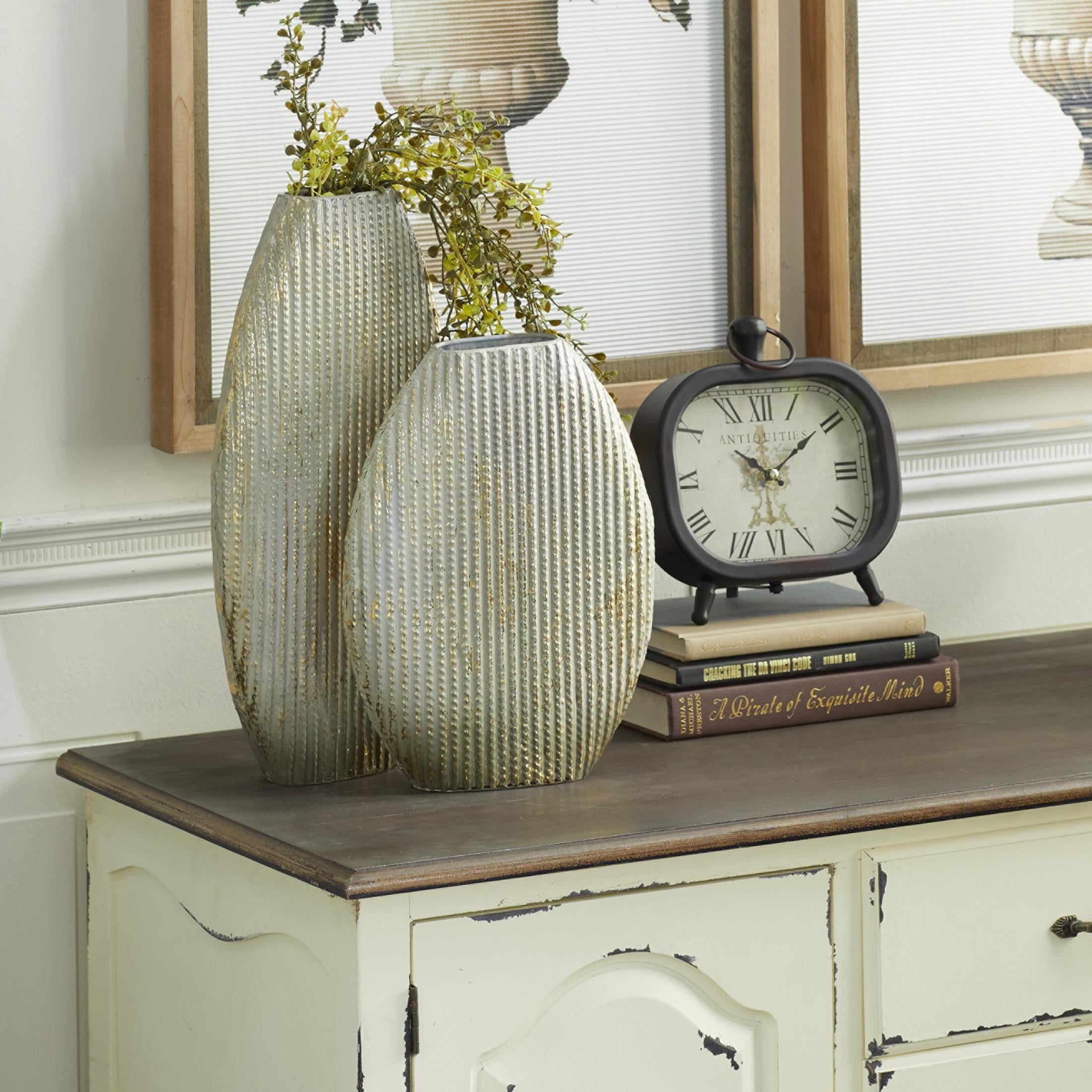 DecMode 12", 16"H Gold Metal Vase with Gold Accents, Set of 2