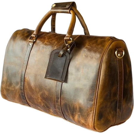 TUZECH 30L Leather Duffle Bag Top Grain Leather Cabin Sized Vintage Classic Style with Modern Outlook Carry On Gifts for Men and Women (Brown, 20 inches)