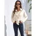 thumbnail image 4 of Blusas de Satén para Mujer, Camisas de Seda con Botones, Blusas Informales de Larga para Negocios Champán XXL, 4 of 7