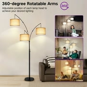 OUTON 3 Light Floor Lamp, 80 Mordern Standing Lamp with Linen Lamp Shade, Arc Floor Lamp for Living Room, Bedroom, Office, 3 Bulbs Includes(Black)