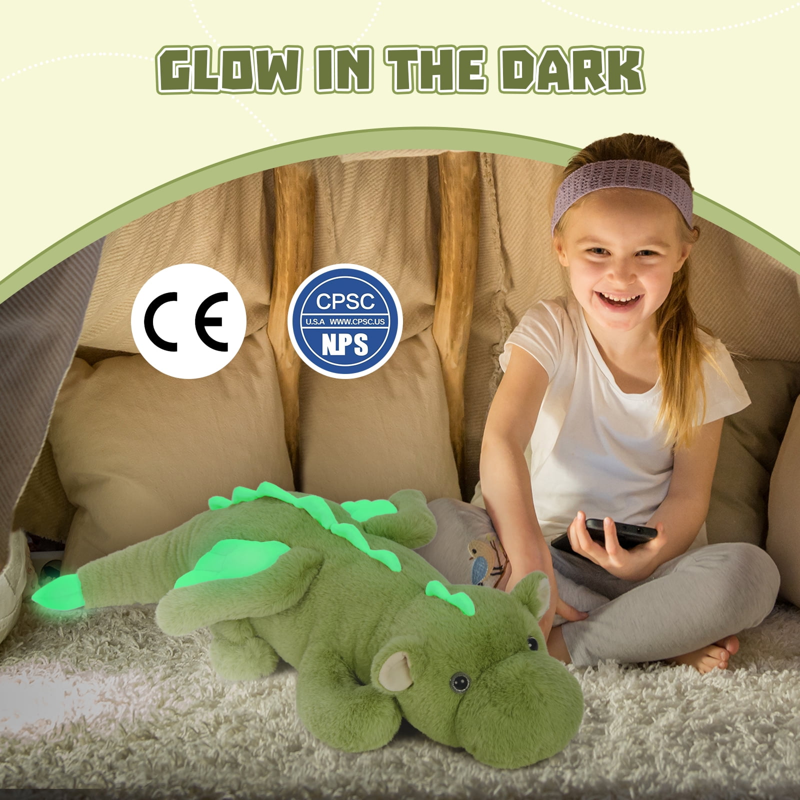 MorisMos 31.5'' Dragon Stuffed Animal Glow in The Dark Large Soft Dragon Plush Pillow