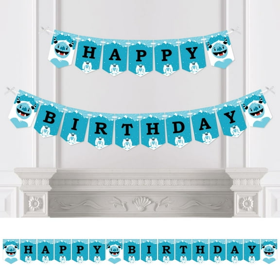 Big Dot of Happiness Yeti to Party - Abominable Snowman Birthday Party Bunting Banner - Birthday Party Decorations - Happy Birthday