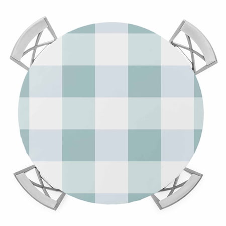 Aqua White Buffalo Check Round Fitted Tablecloth with Elastic Edge Waterproof Table Cloth Table Cover for 45 -54 Tables Farmhouse Plaid Modern Geometric Tablecloths for Dining Picnic Outdoor