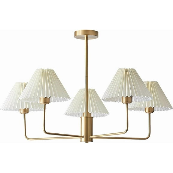 KCO Lighting White Pleated Fabric Pendant Light Mid Century Modern Brushed Gold Sputnik Chandelier