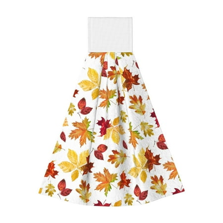 

Zeuib Autumn Leaves 1 Print Coral Velvet Hand Wipes Hanging Hand Towels Set with Hook & Loop Absorbent Towel for Bathroom Home