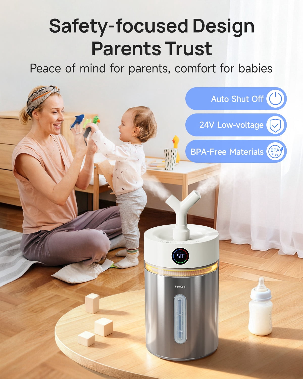 Stainless Steel Humidifier for Room, 4L/1Gal Cool Mist Humidifiers for Bedroom, Dishwasher Safe Humidifier Large Room with Diffuser, Humidifiers for Baby Nursery Living Room Office Plant