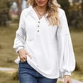 thumbnail image 2 of Lyrcatrment Womens Ribbed Hooded Tops V-Neck Loose Casual Solid Color Long Sleeve Pullover Shirt with Pocket Casual Daily Tunic Top(X-Large,White), 2 of 8