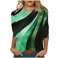 thumbnail image 2 of Homenesgenics Fall Tops for Women Long Sleeves Women's Fashion Tees Casual CrewNeck 3/4 Sleeve Loose T Shirt Ladies Blouses Shirts Green L, 2 of 5