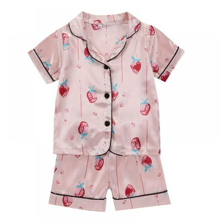 

Infant Baby Boys Girls Pajamas Silk Satin Short Set Button Down Tops and Shorts PJ Homewear 1-6 Years