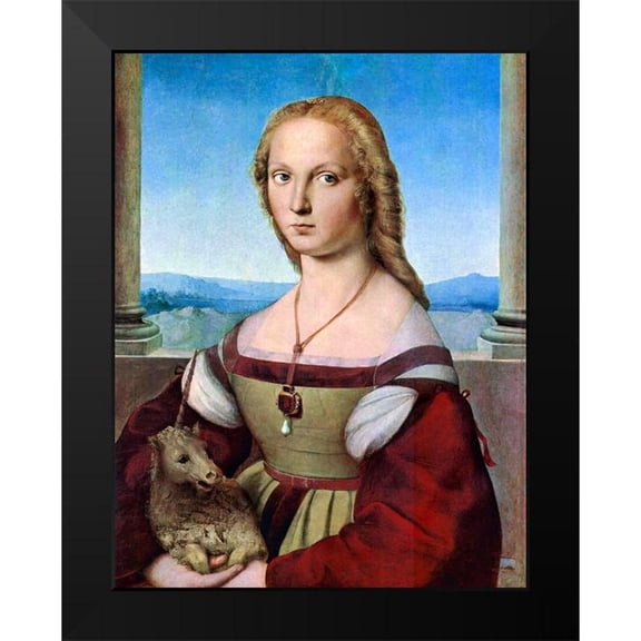 Raphael 12x14 Black Modern Framed Museum Art Print Titled - Young Woman with Unicorn
