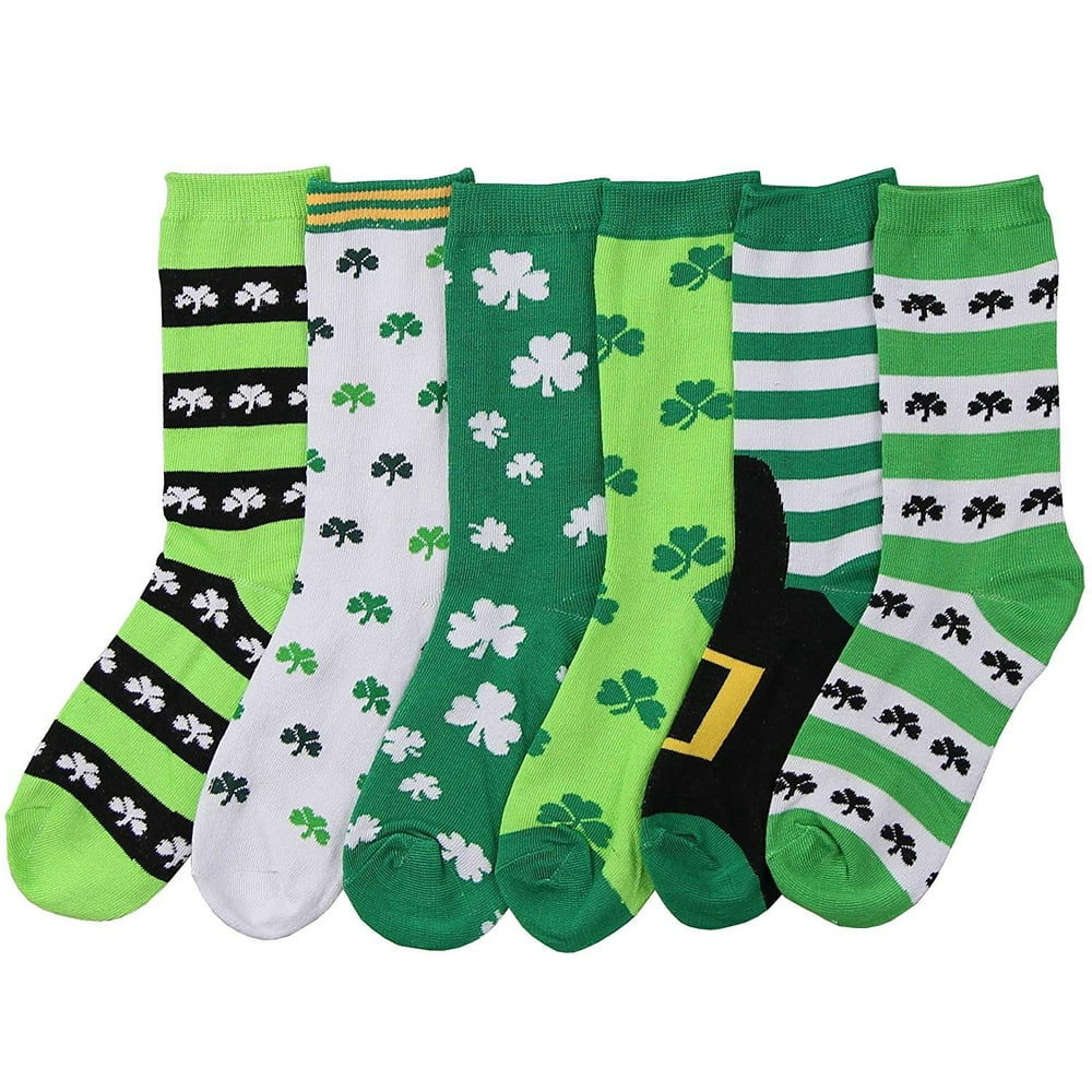 Eros - Womens Fun and Colorful Crew Sock 6 Packs (St. Patricks Day 1 ...