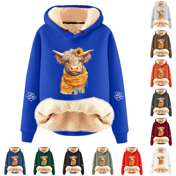 NinXxx Women's Casual Cow Print Hoodie Long Sleeve Pullover Sweatshirt Blue XXXXL