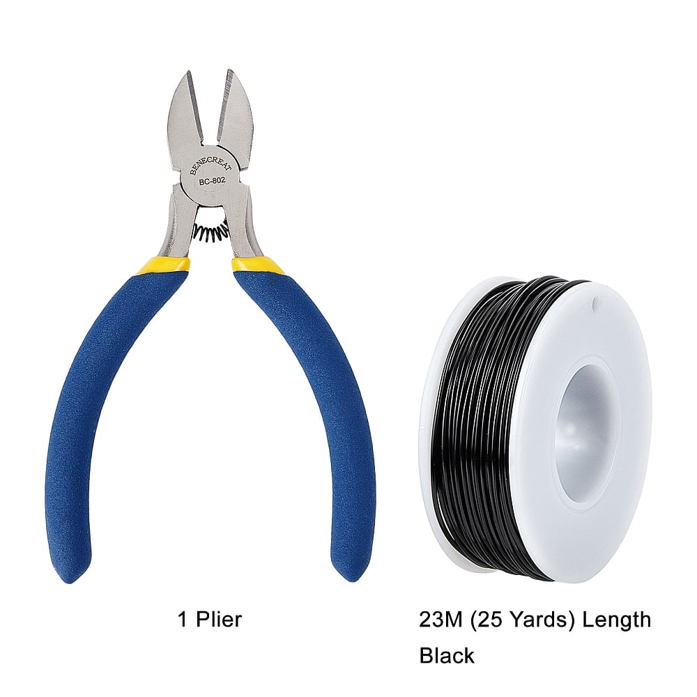 DIY Jewelry Kits with Aluminum Wire and Iron Side Cutting Pliers Black 1mm 23m/roll 6rolls/set