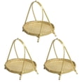 thumbnail image 1 of 3X Cestas de Paja de Bambú Que Tejen Estante de Mimbre Pan de Fruta Almacenamiento de Alimentos Cocina Decorar Soporte de  Redondo Contenedor de Una Sola Capa, 1 of 1