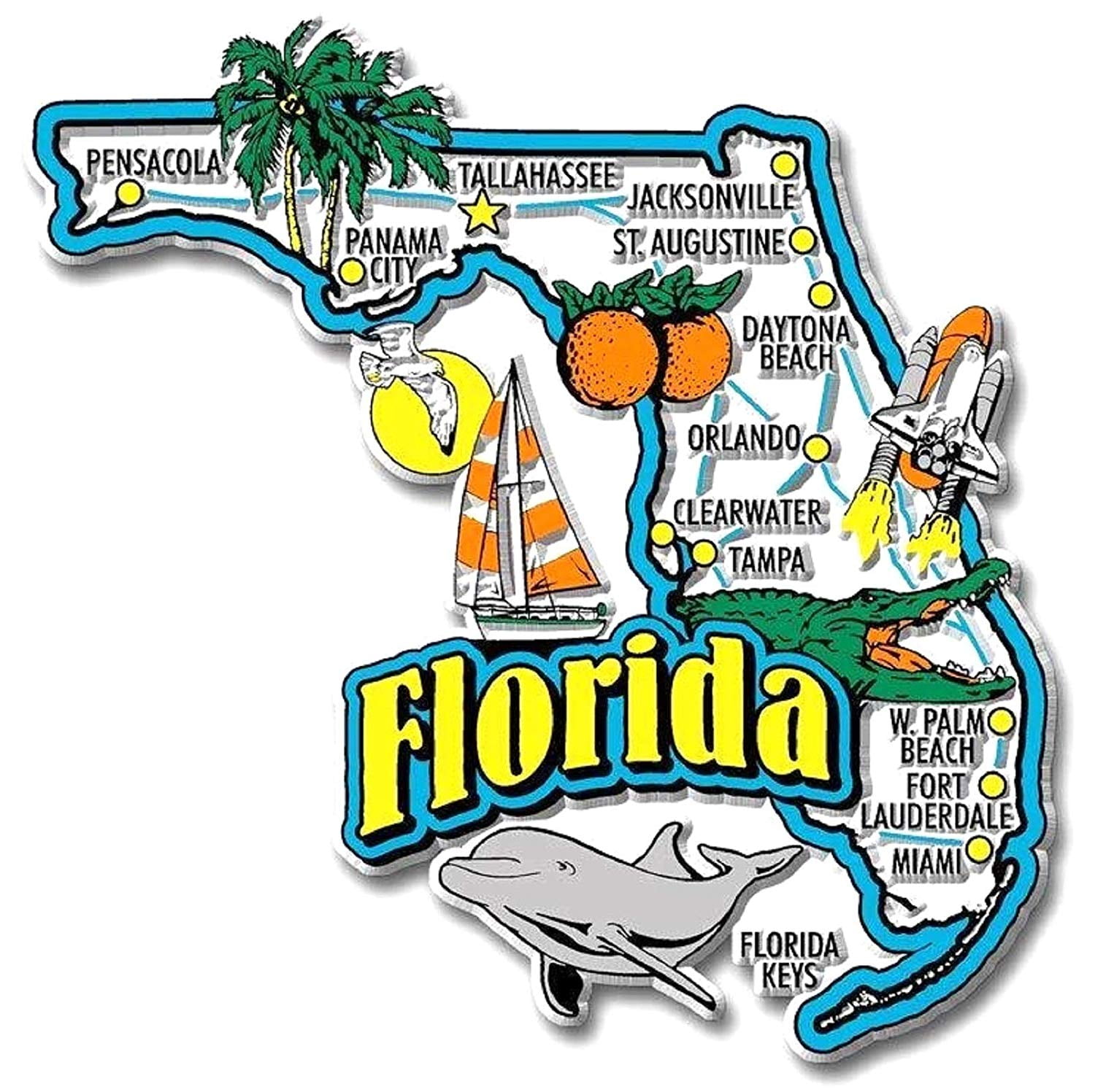 Palm Beach Florida The Sunshine State Foil Panoramic Dual Sided Fridge Magnet