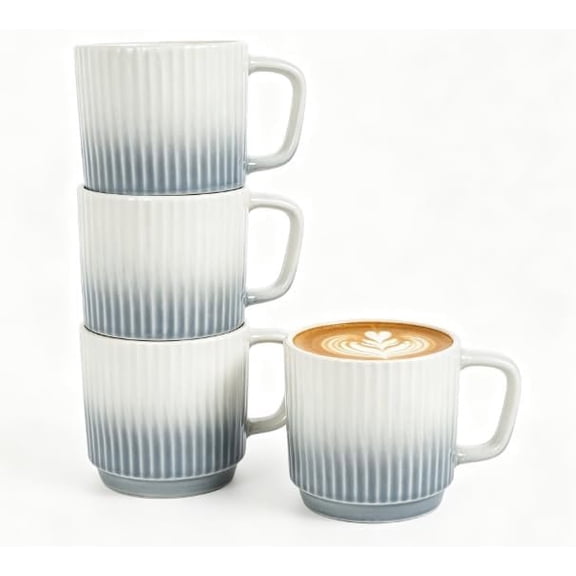 8 oz Stackable Coffee Mugs Set of 4, Ceramic Coffee Mug Cappuccino Cups