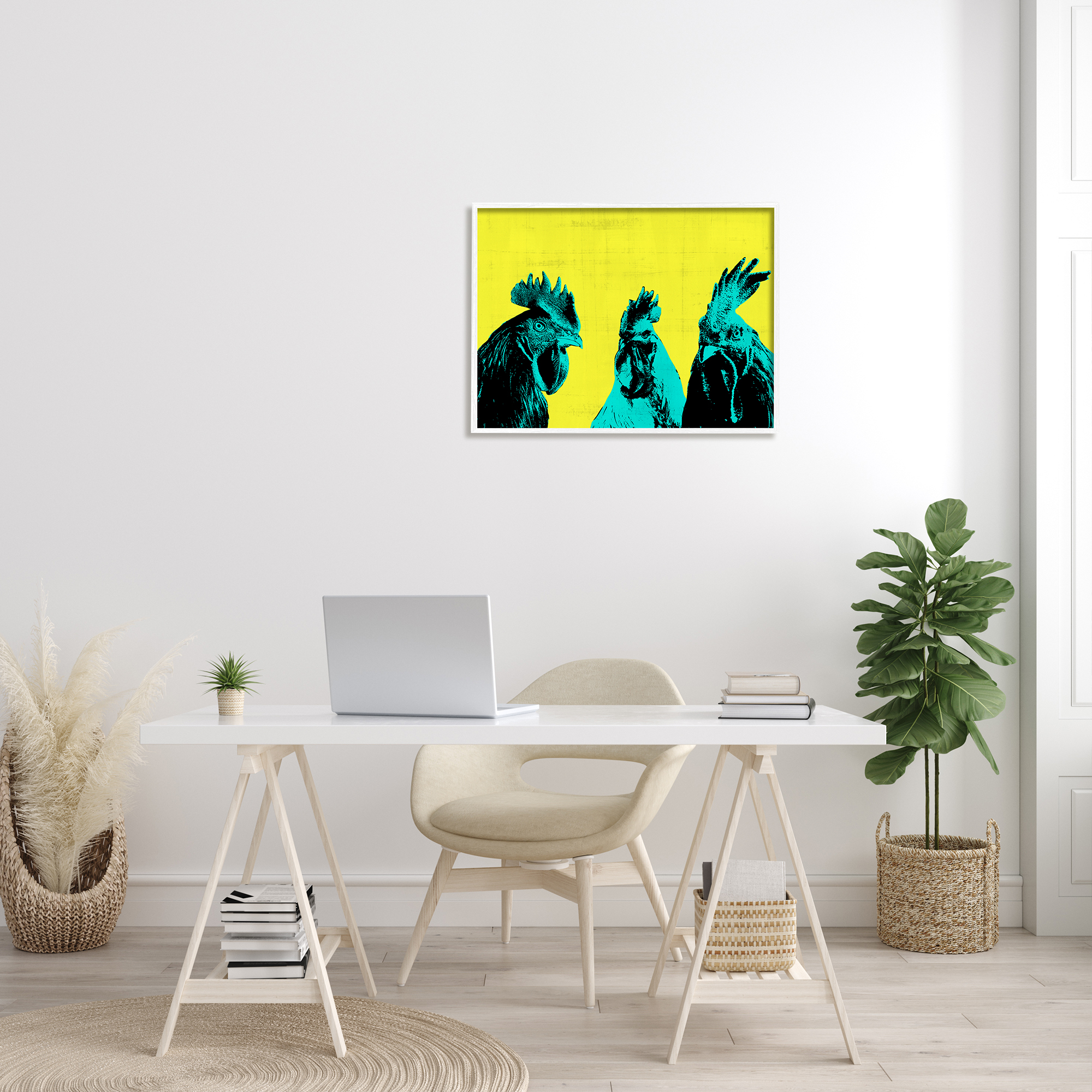 Stupell Industries Bold Pop Farm Roosters Yellow Blue Abstract Birds, 30 x 24, Design by Annie Warren&nbsp;