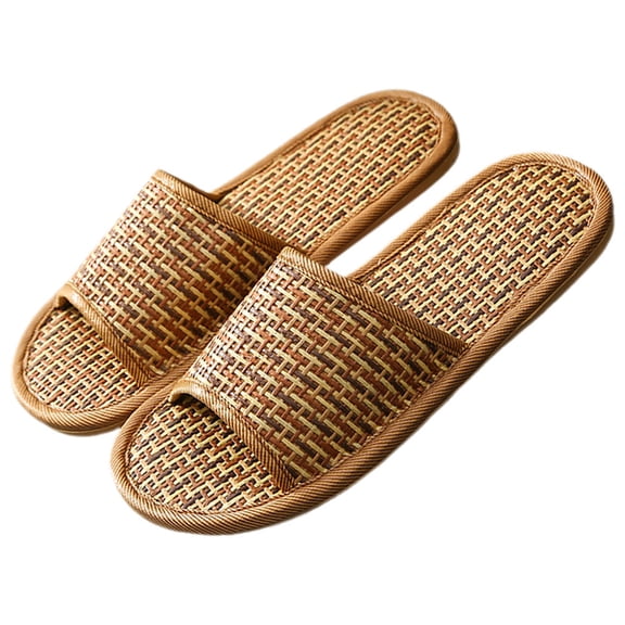 TINKSKY 1 Pair Nordic Slippers Easy to Wear and Take Off Rattan Straw House Shoes for Women Coffee