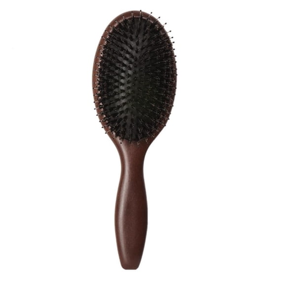 Boar Bristle Cushion Hairbrush, Beech Wood Handle Hair Brush with Mixed Bristles for Scalp Massage, Hair Detangling and Daily Styling