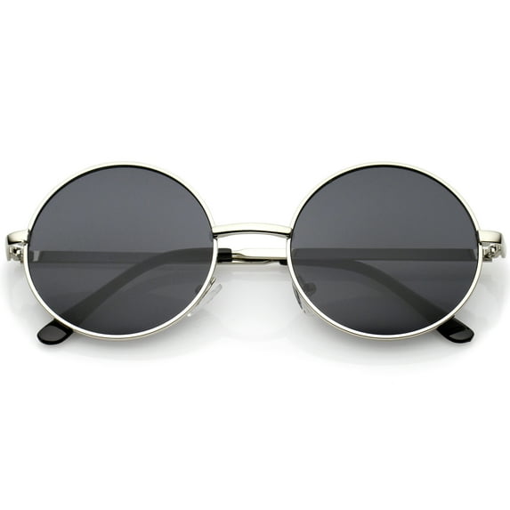 Retro Metal Frame Slim Temple Neutral-Colored Lens Round Sunglasses 51mm (Silver / Smoke)