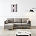 thumbnail image 6 of 93" Modern Leisure Sectional Sofa with Ottoman & 2 Moveable Pillows, 3 Seater L-Shaped Sofa Couch with Solid Wood Frame & Golden Metal Legs for Small Space, Living Room & Apartment, Grey, 6 of 7