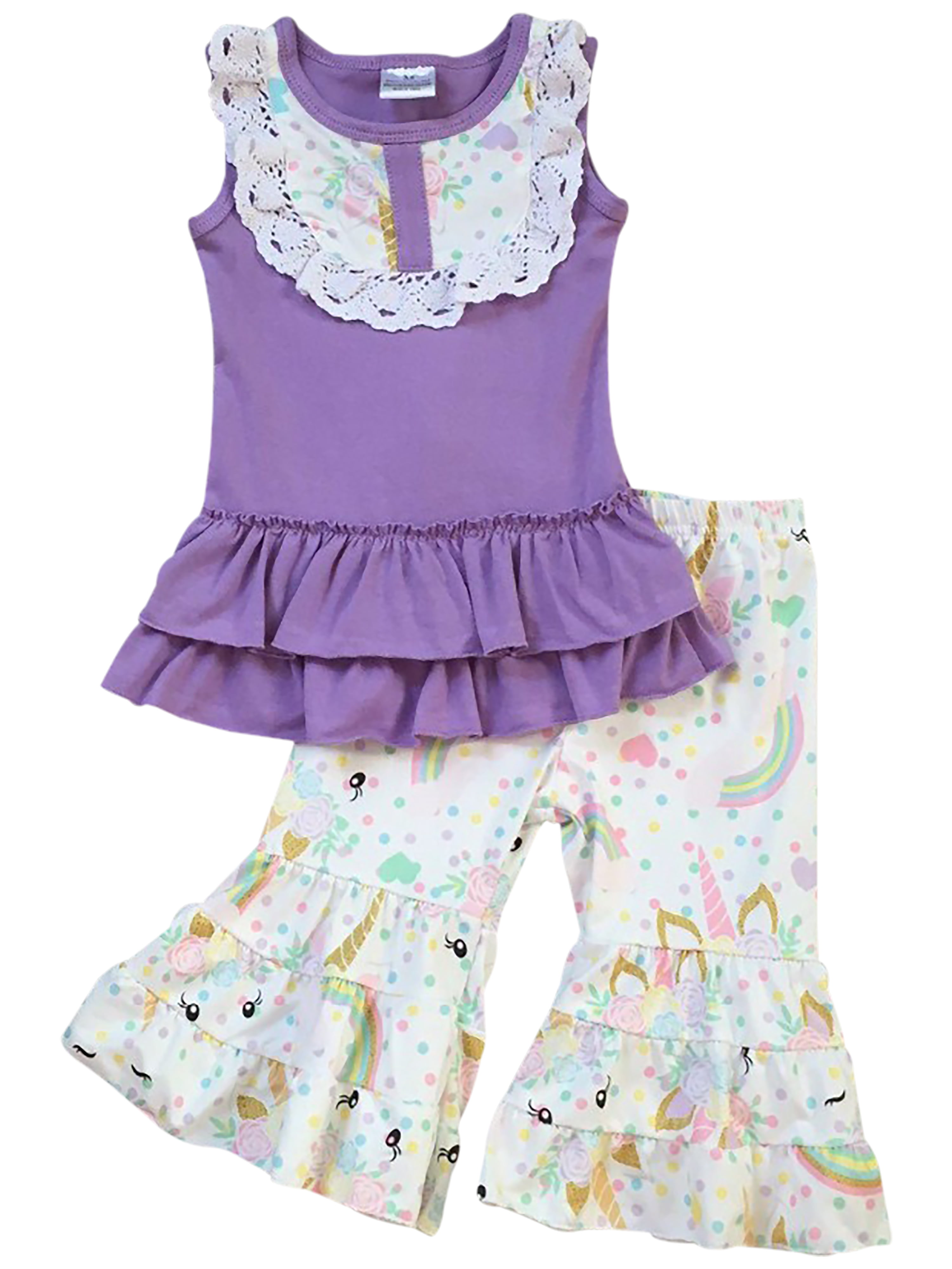 7, Unicorn Apple Slice Cute Girls Boutique Clothing Set Unicorn Apple Slice Toddler & Girls Back to School Ruffle Capri Outfit