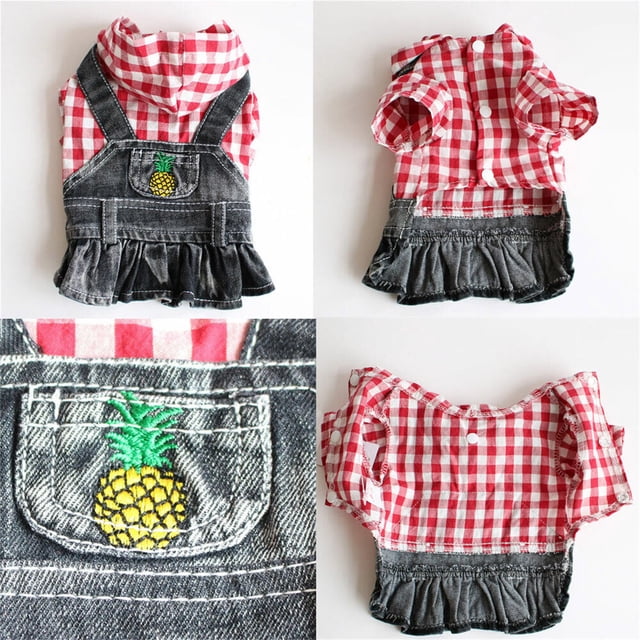 ERK Robe pour Chien Brodée de Fruits, Vêtements à Rayures, Veste à Capuche en Denim pour Chiot