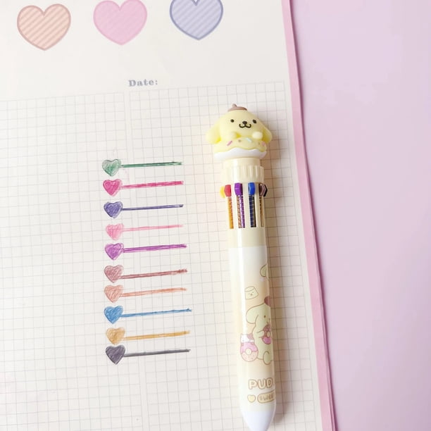 Sanrio-Bolígrafo de Color Purin Kuromi Pochacco My Melody Anime Kawaii, bolígrafo de prensa de diez colores, regalo de vacaciones para niños