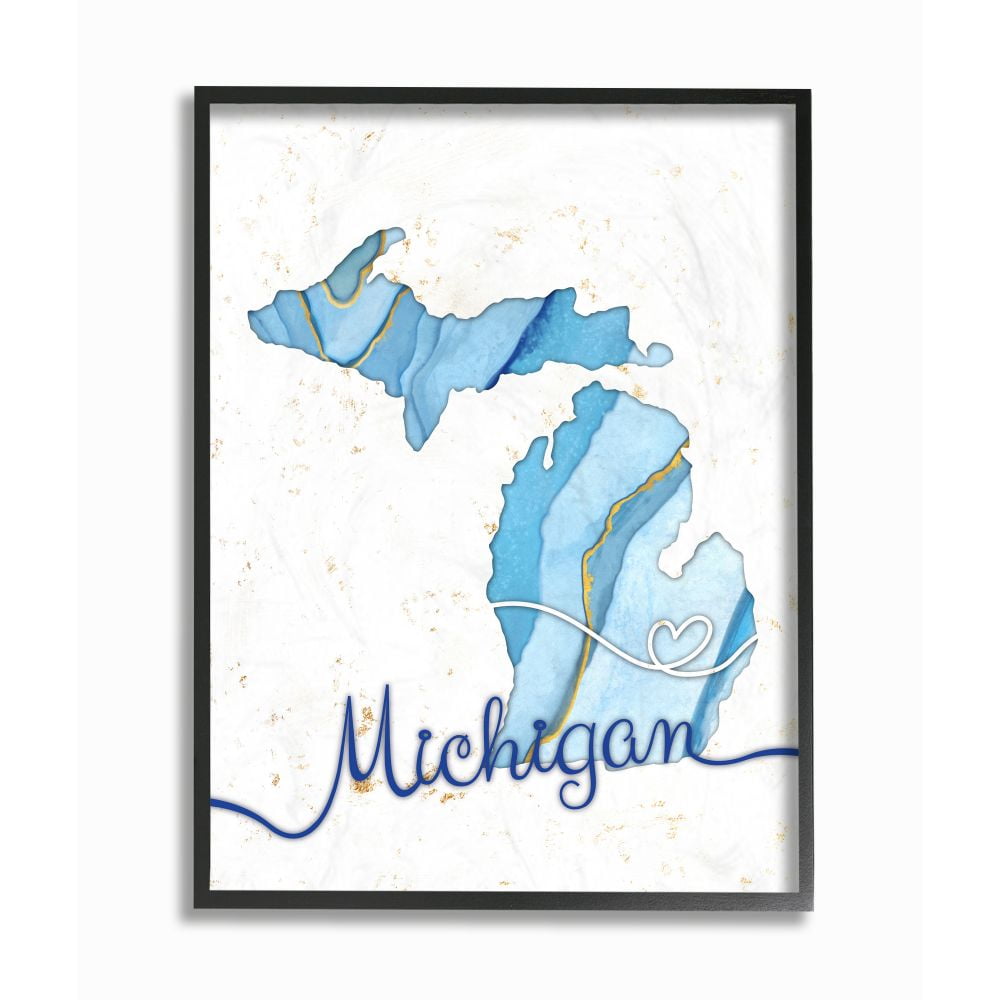 Stupell Industries Michigan Agate Blue US State Design Framed Wall Art by Ziwei Li
