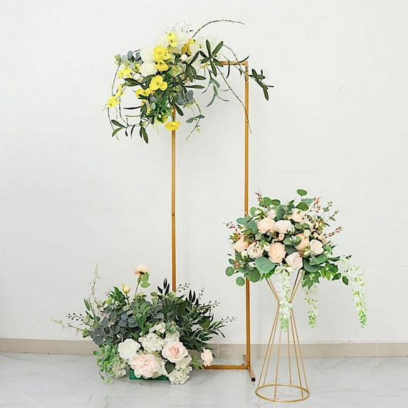 BalsaCircle 6 feet Gold Metal Floral Display Frame Rectangle BACKDROP STAND Wedding Arch Party Events Decorations